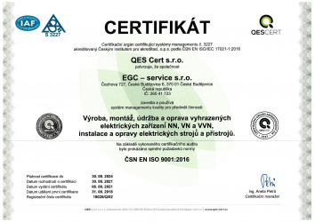 ČSN EN ISO 9001:2016 / EGC - service s.r.o.