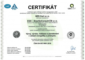 ČSN EN ISO 9001:2016 / EGC - EnerGoConsult ČB s.r.o.